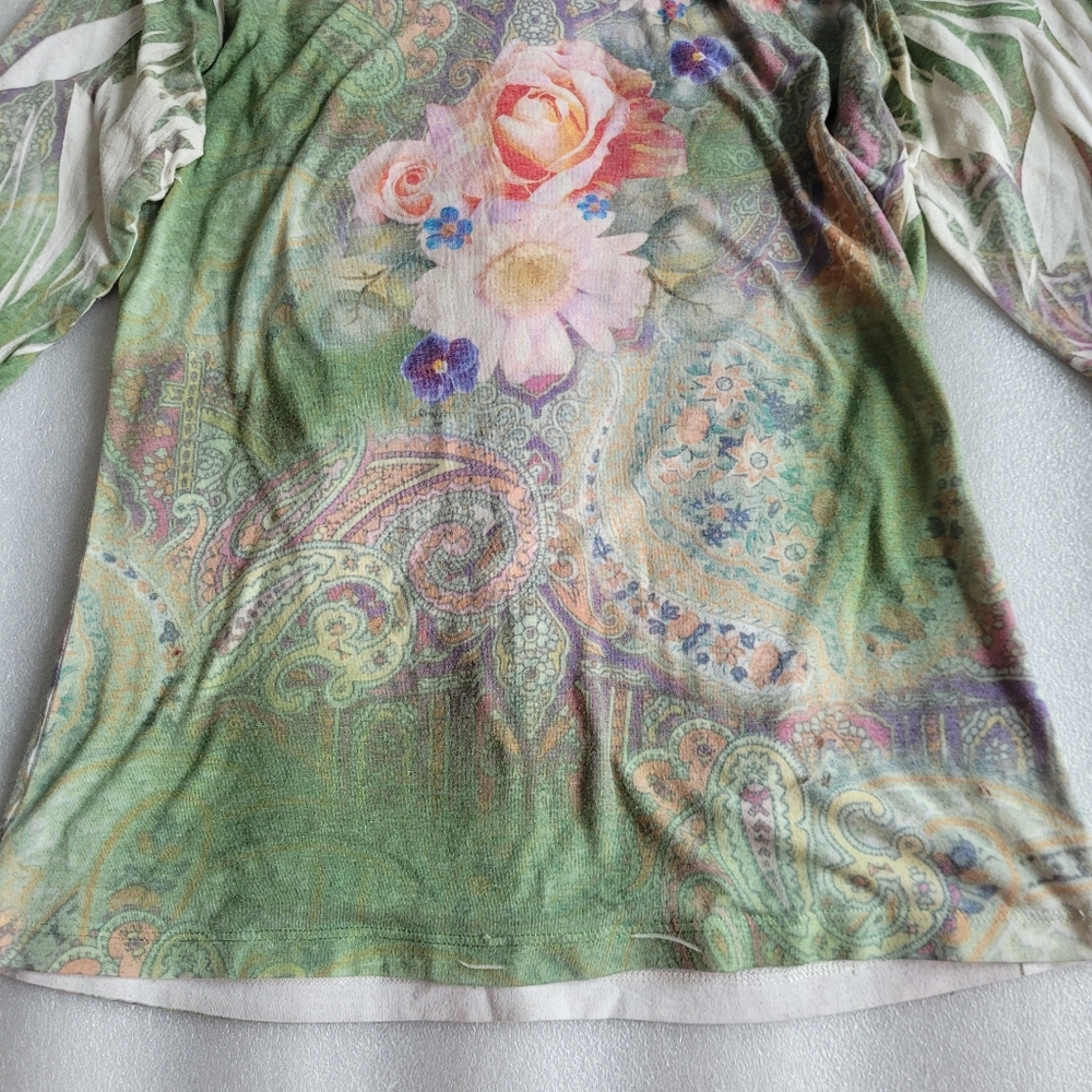 Floral Paisley Boho Fairycore Top Green Y2K Style Medium - Large - Picture 3 of 10